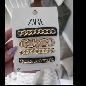 ZARA Black & Gold Chain-Detail Hair Clip Set